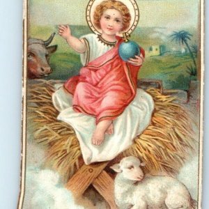 c1900s Gloria in excelsis Deo Christian Bookmark Trade Card Baby Jesus Glory C6