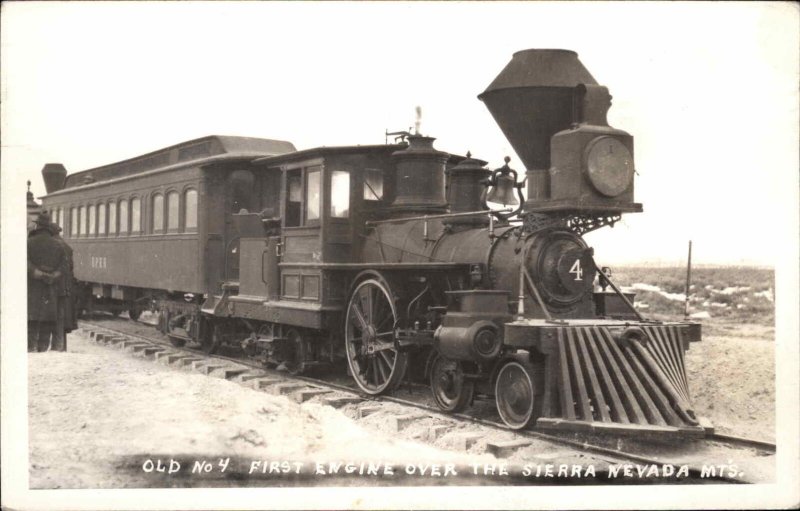 First RR Train Engine Sierra Nevada Mtns Reno Cancel 1939 Real Photo Postcard