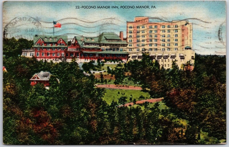 1950's Pocono Manor Inn Pennsylvania PA Building and Grounds Posted Postcard