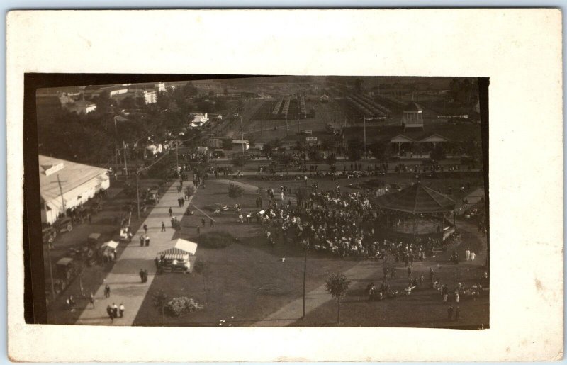 c1910s St Paul, MN RPPC State Fair Birds Eye Crowd Photo Street Car Barn PC A173