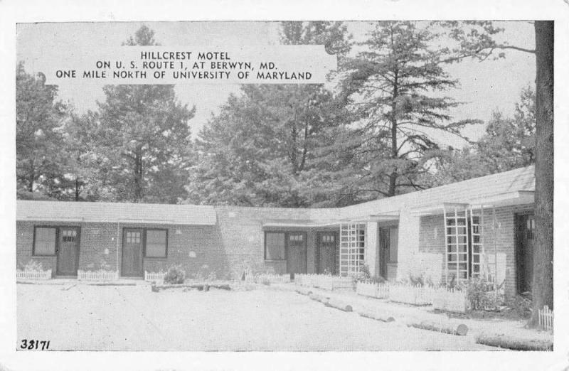 Berwyn Maryland Hillcrest Motel Street View Antique Postcard K80066