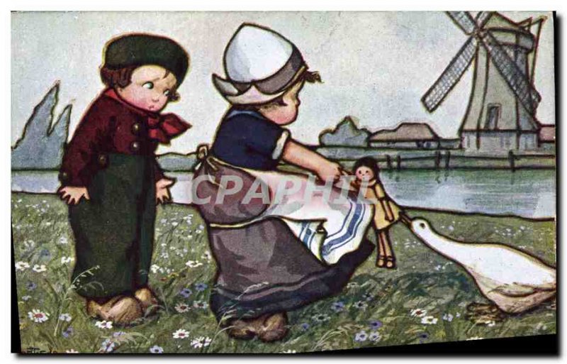 Postcard Old Doll Children Folklore