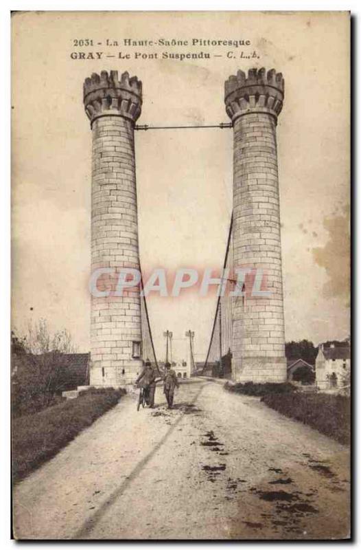 Old Postcard Gray Suspension Bridge