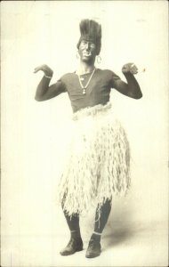 Man Painted Face Hula Skirt Bizaare - Gay Interest? c1920 Real Photo Postcard