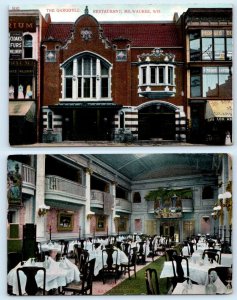 2 Postcards MILWAUKEE, Wisconsin WI ~ GARGOYLE RESTAURANT & INTERIOR c1910s