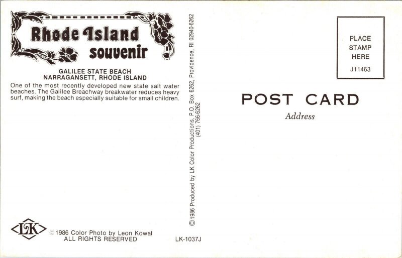 Rhode Island Ocean Shoreline Galilee State Beach Narragansett RI UNP Postcard 