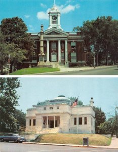 2~Postcards Meriden, CT Connecticut CITY HALL~Civil War Statue & LIBRARY c1950's