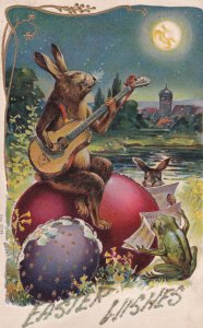 Easter Novelty Glitter Humanized Rabbit Moonlight Frog embossed postcard  B925