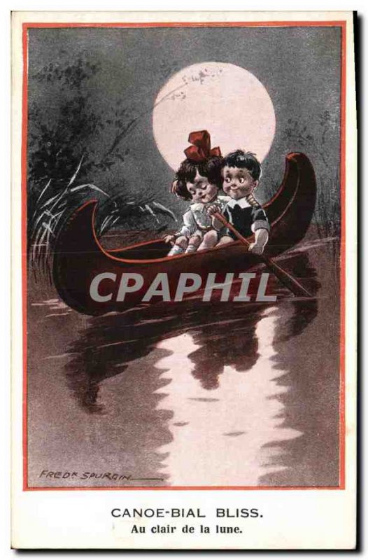 Old Postcard Fantasy Illustrator Fred Spurgin Children Canoe Moon