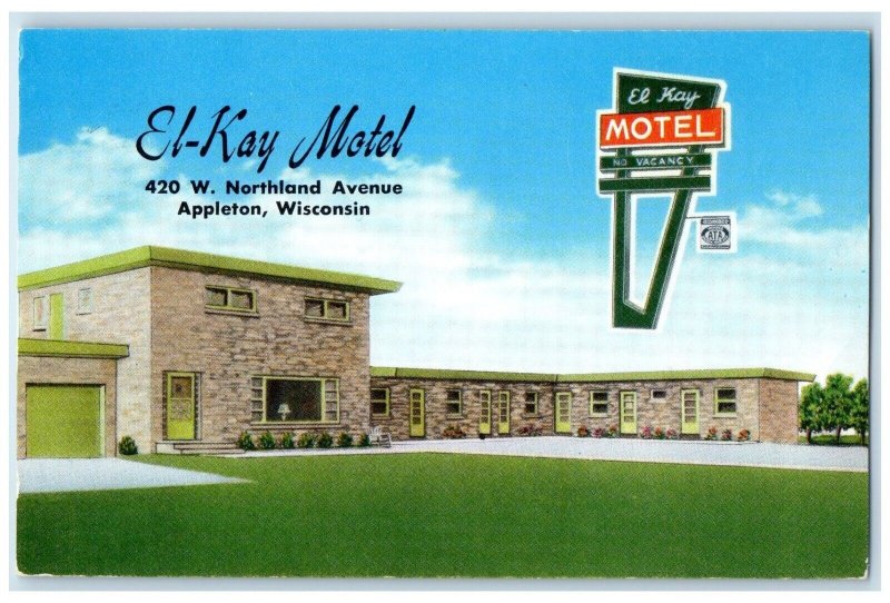 c1960 El-Kay Motel Dial Regent Exterior Building Appleton Wisconsin WI Postcard