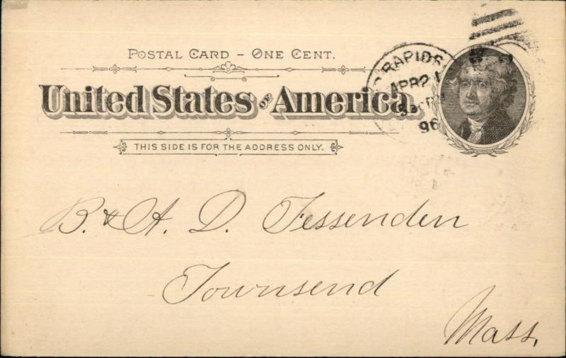 Grand Rapids MI Barlow Bros Patent Manifold Shipping Blanks Postal Card 1896