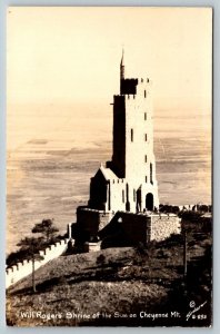 RPPC Will Rogers  Shrine of the Sun  Cheyenne Montana Real Photo Postcard  1937