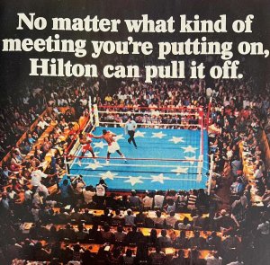 Hilton Hotels Boxing 1980 Advertisement Vintage Conventions Meetings DWEE26