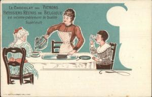 Chocolat Des Patrons French Chocolate Pastry Adv Art Deco Having Tea Postcard