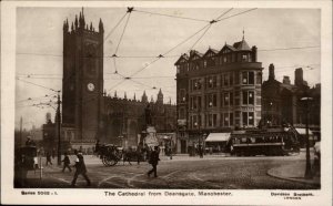 Vintage RPPC Manchester Lancashire Cathedral Trolley Real Photo