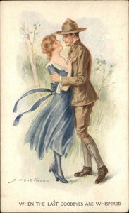 Archie Gunn World War I WWI Soldier Says Goodbye to Woman Vintage Postcard