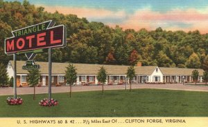 Vintage Postcard Triangle Motel Bldg. Landmark Highways Clifton Forge Virginia