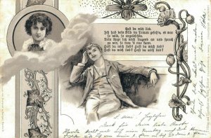 Romantic Couple Hast du Mich Lieb Art Nouveau Vintage Postcard 08.24