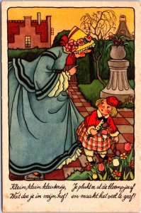 Mother With Daughter Picking The Roses Vintage Postcard 09.68