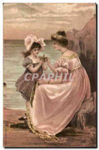 Old Postcard Fantasy Woman and Child