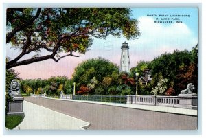 1944 North Point Lighthouse in Lake Park, Milwaukee Wisconsin WI Postcard
