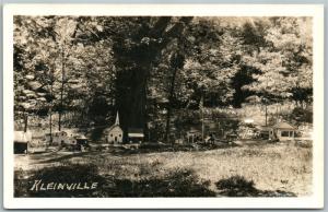 KLEINVILLE MINIATURE VILLAGE w/ AMERICAN FLAG ANTIQUE REAL PHOTO POSTCARD RPPC