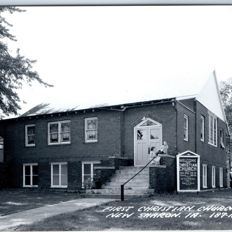 c1950s New Sharon, IA RPPC First Christian Church Mahaska County Real Photo A108