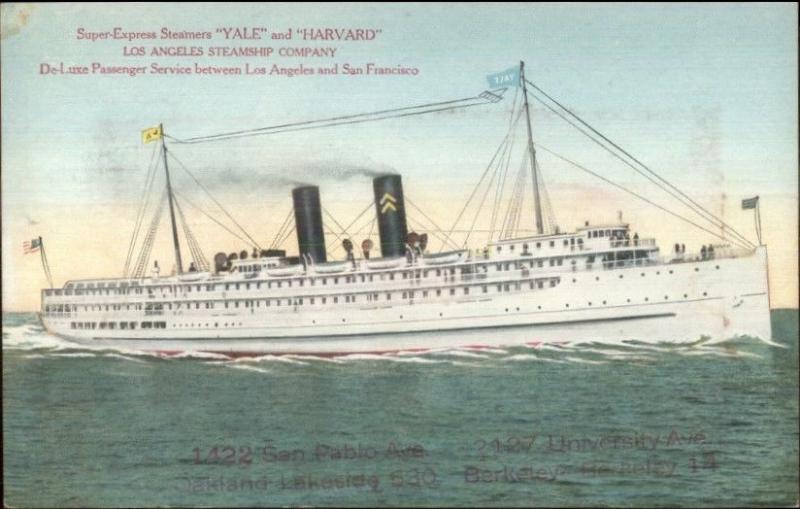 Ship Yale & Harvard Los Angeles Steamship Co c1910 Postcard EXC COND