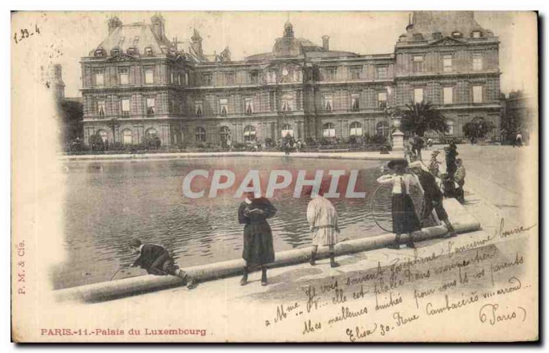 Old Postcard Paris Luxembourg Palace Children playing hoop and the edge of th...