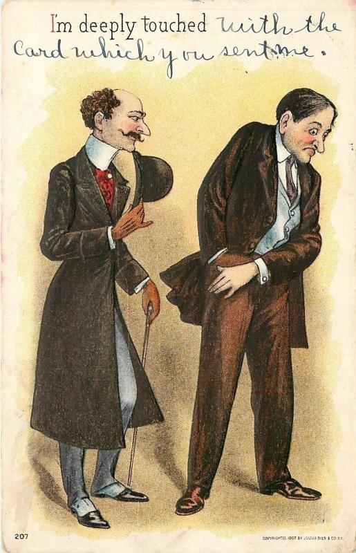 Deeply Touched~Victorian Bill Collector~Man Reaches in Pocket~Emboss~J Bien