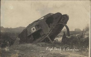 Tank WWI Battle of Cambrai ENGLISH TANK c1914 Real Photo Postcard