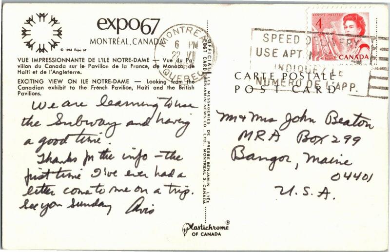 Expo 67 Montreal Canada View of France, Haiti, British Pavilions Postcard N07