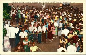 Postcard PA Scranton Crowds Being Blessed Outdoors St. Ann's Shrine 1930s F2