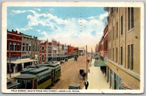 Amarillo Texas 1922 Postcard Polk Street South from 3rd Streetcars Trolley