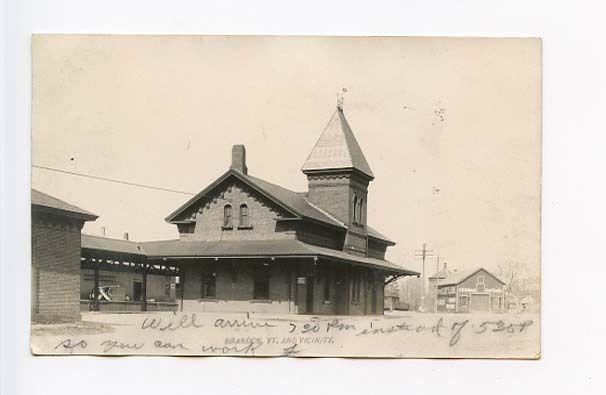 Brandon VT Railroad Station Train Depot 1907 RPPC Real Photo Postcard