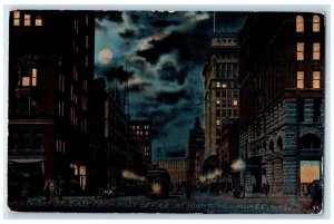 c1919 Wisconsin Street From Post Office At Night Milwaukee Wisconsin WI Postcard