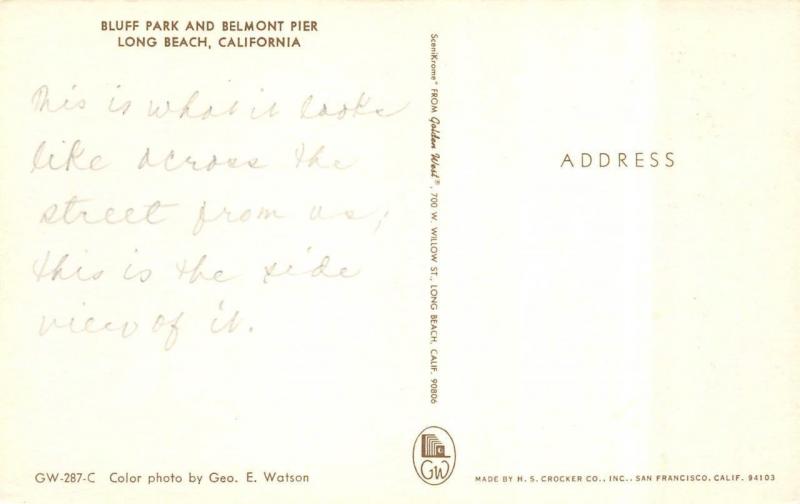 LONG BEACH, CA California  BLUFF PARK Beach~Pier~Path~Bicycles  Chrome Postcard