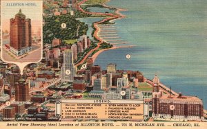 Vintage Postcard 1941 Allerton Hotel Buildings Michigan Ave. Chicago Illinois