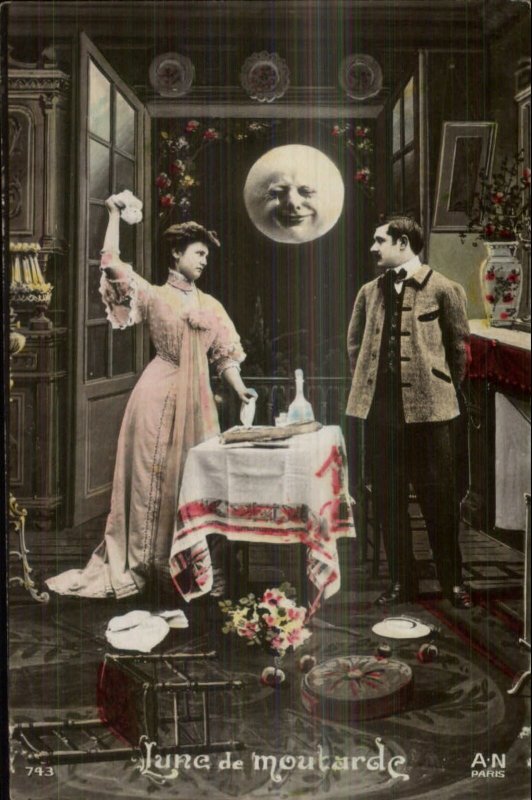 Romance Man in the Moon Fantasy A-N Paris 743 Tinted Real Photo Postcard #3