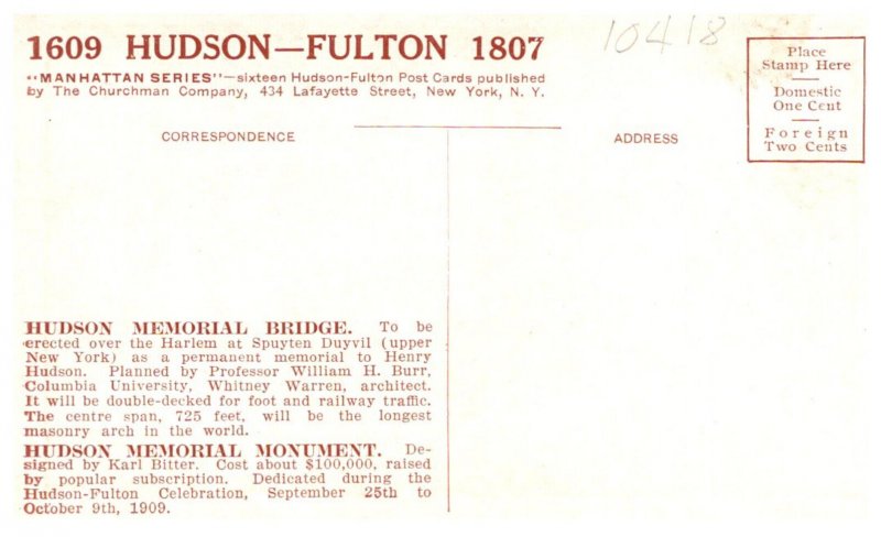 Hudson-Fulton , Hudson Memorial Bridge and Monument