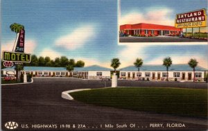 Linen Postcard Palm Tree Motel, Skyland Restaurant and Lounge in Perry Florida