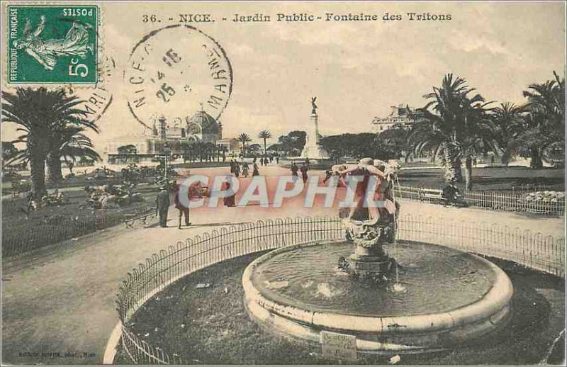 Nice Old Postcard Public Garden Fountain of the Tritons