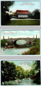 3 Postcards CHICAGO, IL ~ JACKSON PARK Japanese Houses, Bridge, Lagoon 1910s