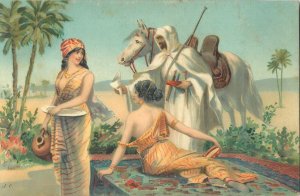 Set 10 antique undivided back chromo litho postcards ethnic women folk types 