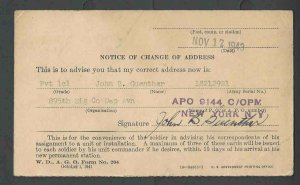 1943 PC Wash DC War Dept Notice Of Address Change