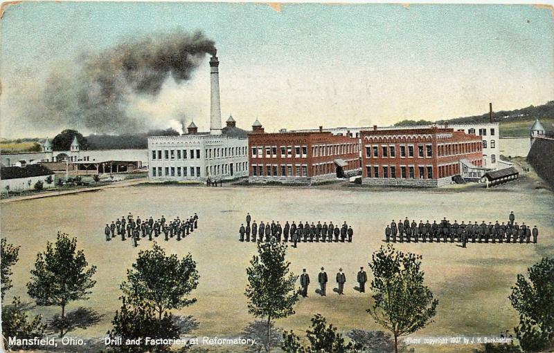 c1907 Chromograph Postcard Drill & Factories, Reformatory Prison Mansfield OH