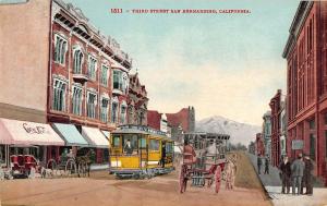 San Bernardino California Third Street Scene With Trolley Antique PC V19404