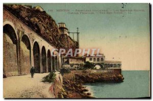 Old Postcard Menton Border Italian Red rocks