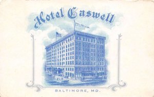 Baltimore Maryland Hotel Caswell, Color Lithograph, Vintage Postcard U18402