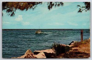 Ft Pierce Florida~Ft Pierce Inlet~Pleasure Boat~1950s Postcard